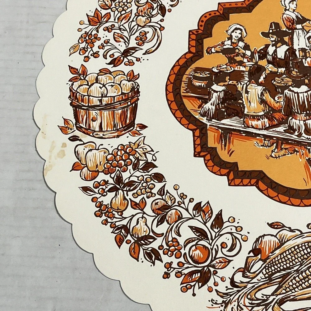 Vintage Paper Placemats‎ Thanksgiving Pilgrims 1970s Set Of 7 Halmark 14